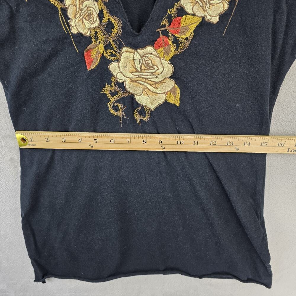 Johnny Was JWLA Embroidered Tunic Top Small Black Born Fee Floral Wings - Picture 13 of 13